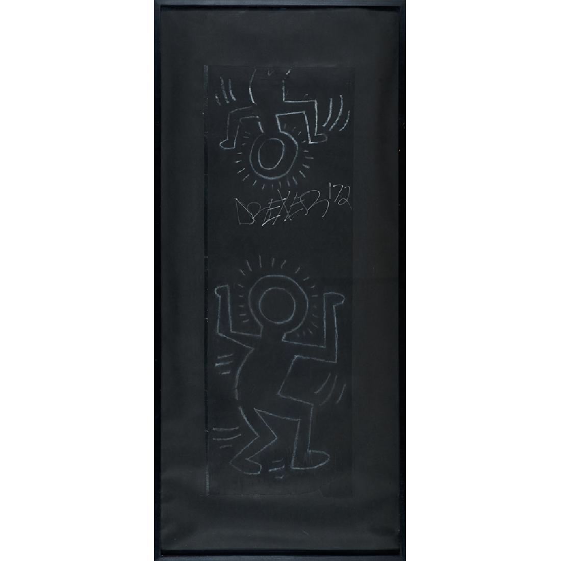 Keith Haring (American, 1958-1990): Untitled (Subway Drawing); White chalk on black paper with grafitti (framed); 44 1/2" x 15 1/2" (sheet); Provenance: Winston Wachter Fine Art, New York (label on verso); Private Collection, Pennsylvan