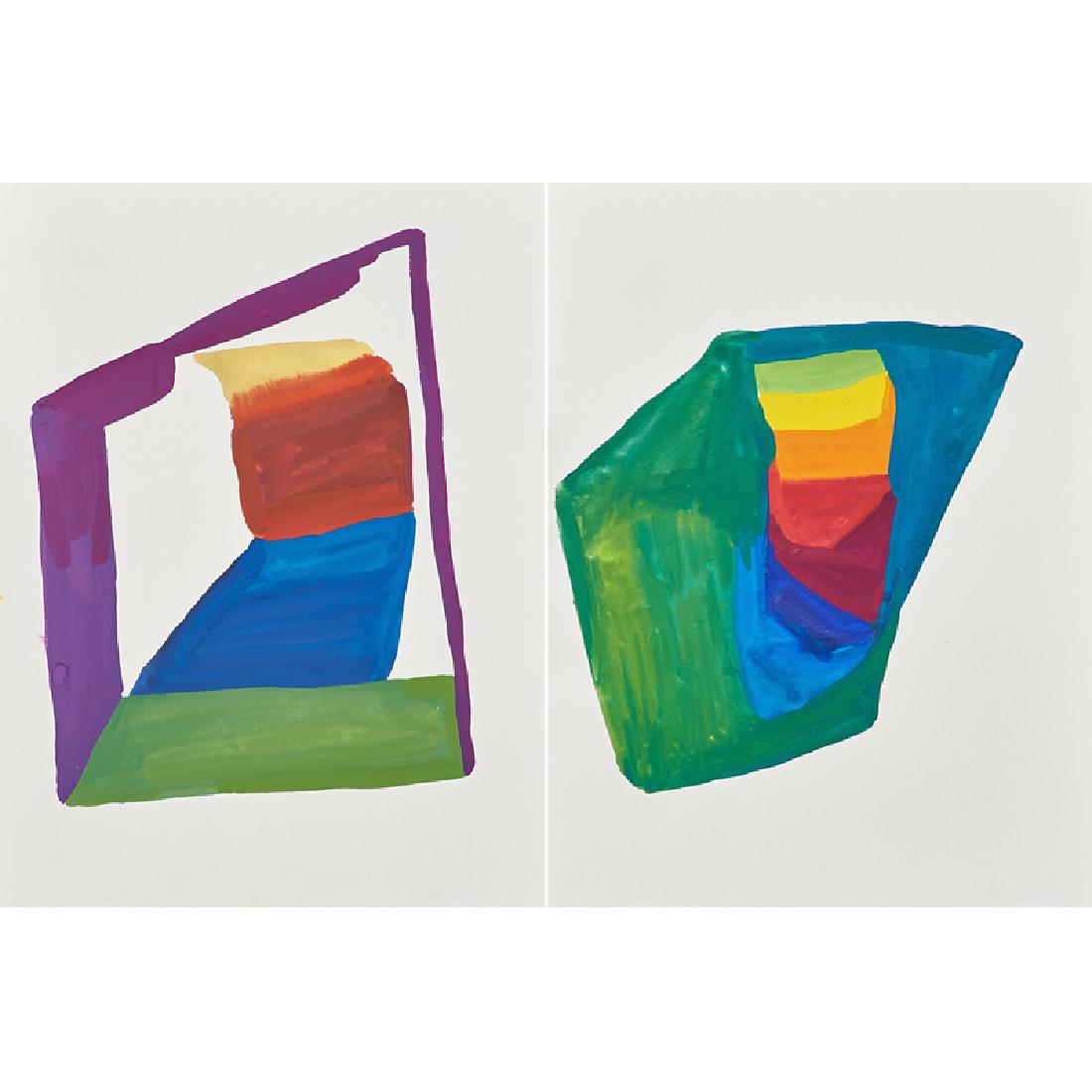 Sarah Braman (American, b. 1970): Two works of art; Country Road, 2002; Gouache on paper; Signed, dated and titled; 11 3/4" x 8 7/8" (sheet); Mossy, 2002; Gouache on paper; Signed and dated; 11 3/4" x 8 7/8"; Provenance: Collection of