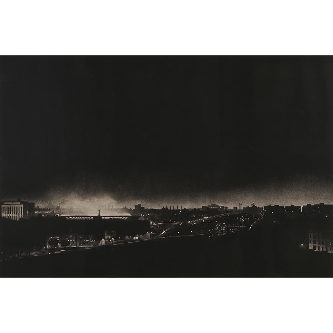 Craig McPherson (American, b. 1948): Yankee Stadium at Night, 1983; Mezzotint on BFK Rives paper (framed); Signed, titled, numbered state proof #8 and inscribed; 24" x 35 1/2" (plate); 25 1/4" x 37" (sight); Publisher: John Szoke Graphic