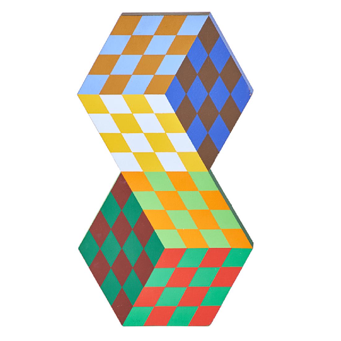 Victor Vasarely (French/Hungarian, 1908-1997): TRIDIM-RV,1980; Acrylic on wood; Numbered 16/50; 16 1/2" x 12" x 2"; Provenance: Vasarely Center, New York; Private Collection, Philadelphia; Note: Accompanied by Certificate of Authenticity