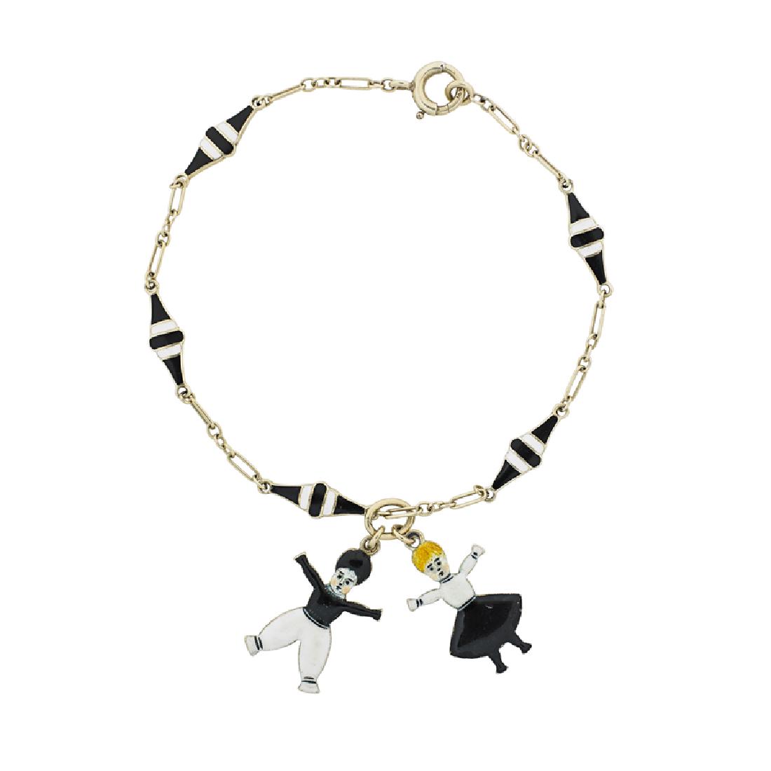 ART DECO WHIMSICAL ENAMELED YELLOW GOLD CHARM BRACELET (1 of 1)
