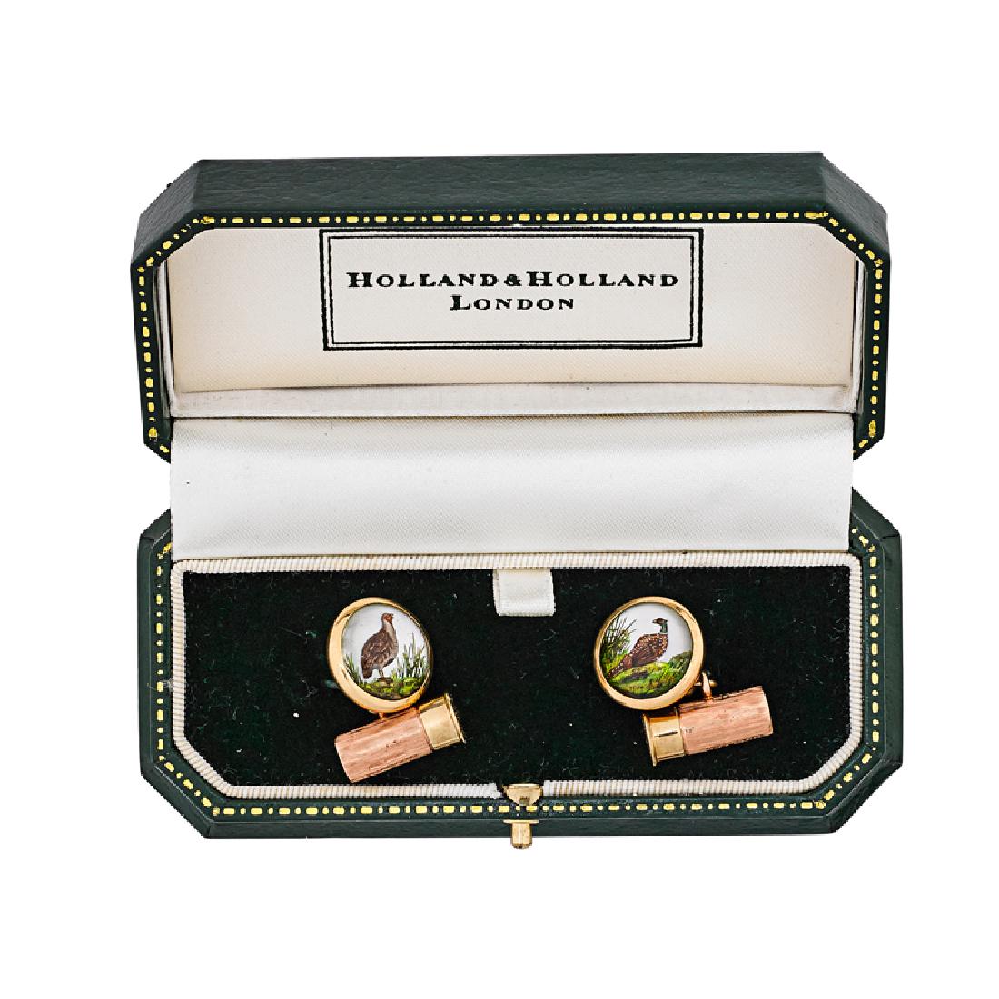 HOLLAND & HOLLAND CRYSTAL INTAGLIO GAME BIRD CUFFLINKS (1 of 2)