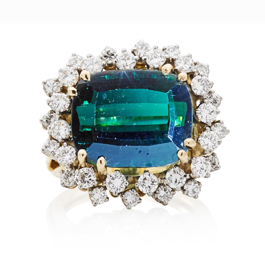 TOURMALINE & DIAMOND YELLOW GOLD RING (1 of 1)
