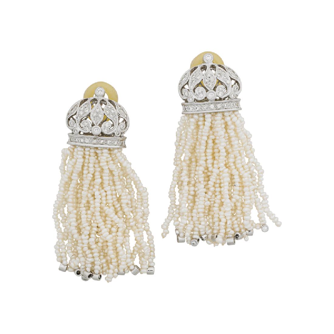 DIAMOND & SEED PEARL FRINGE EARRINGS (1 of 1)