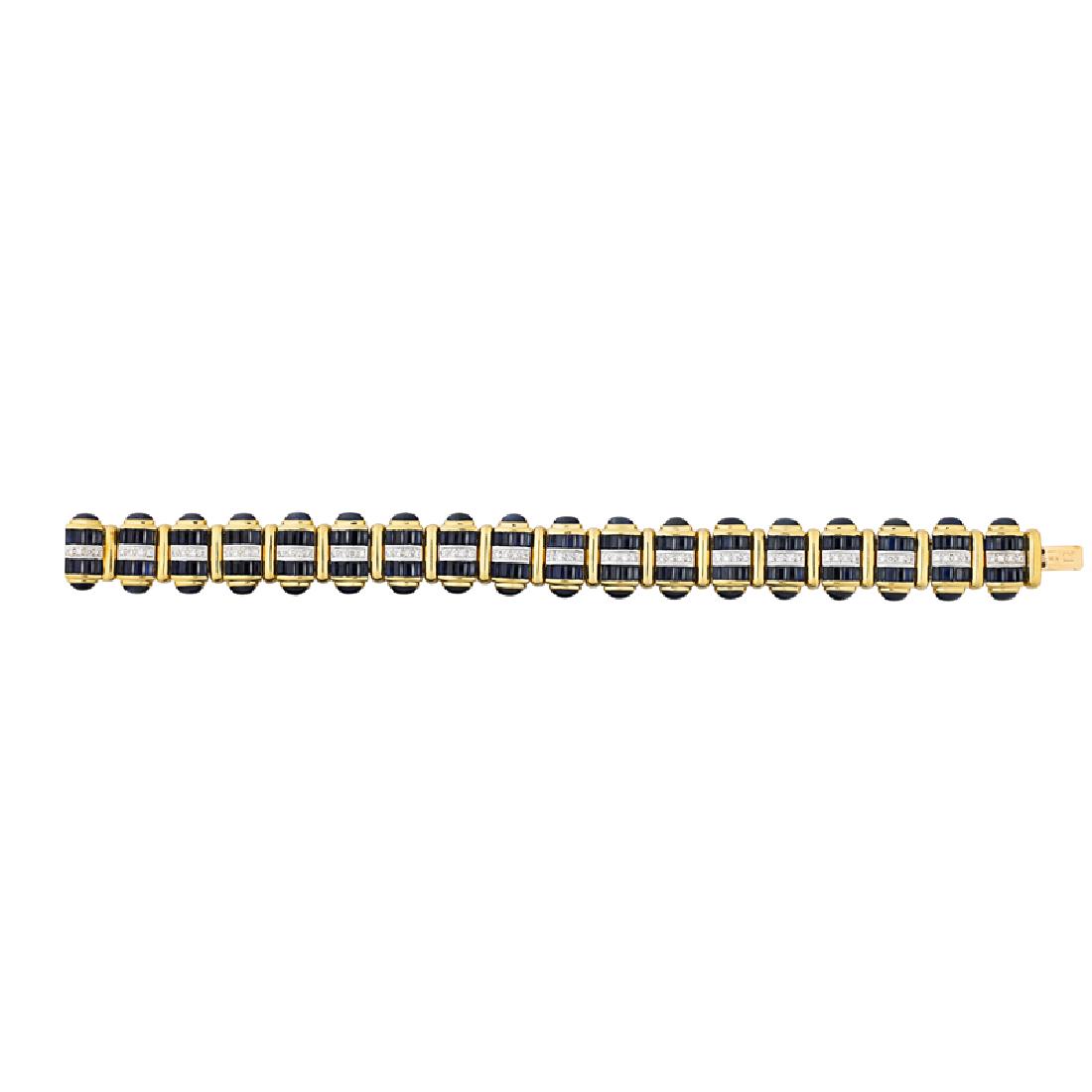 SAPPHIRE, DIAMOND & YELLOW GOLD STRAP BRACELET (1 of 1)