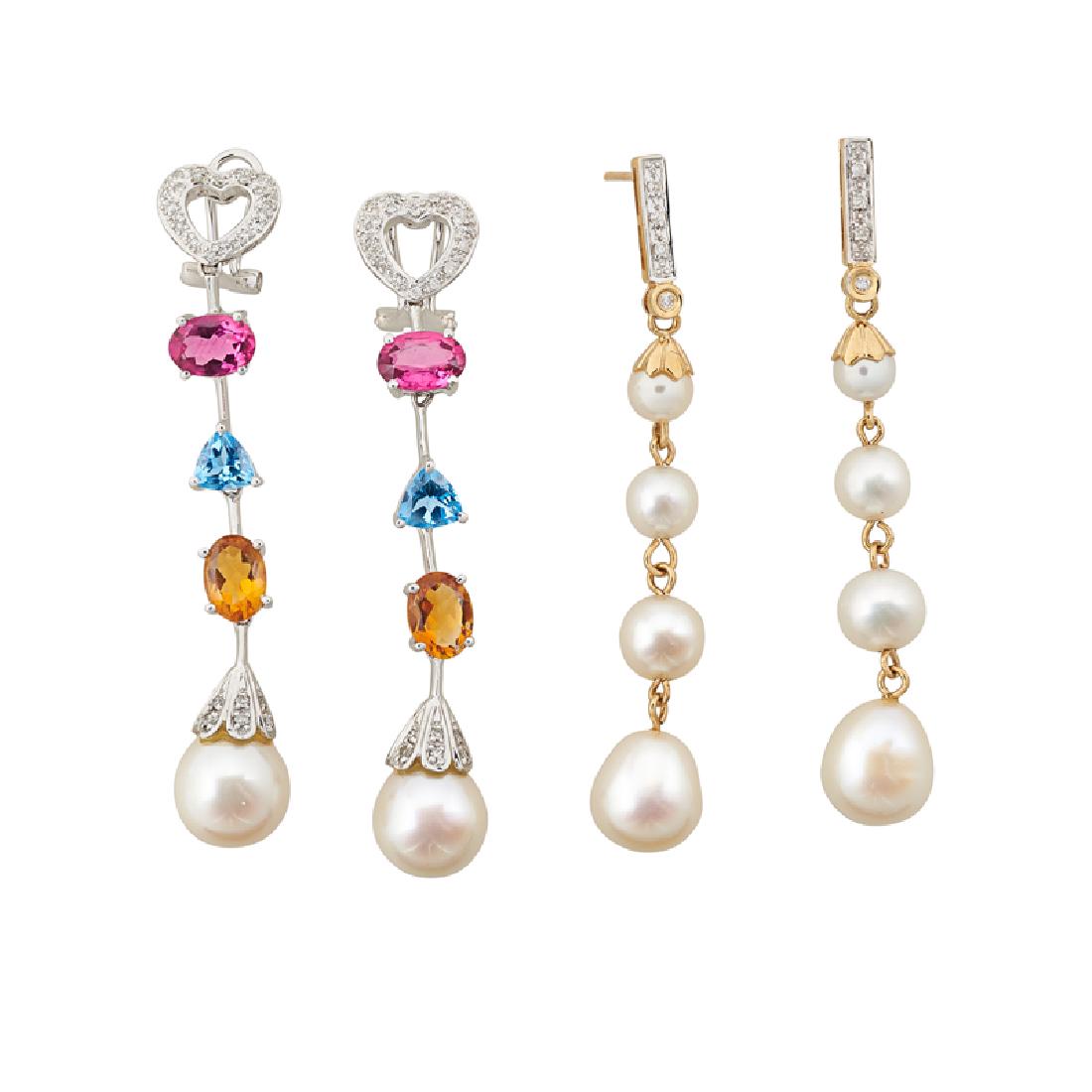 DIAMOND OR GEM SET PEARL DROP EARRINGS (1 of 1)