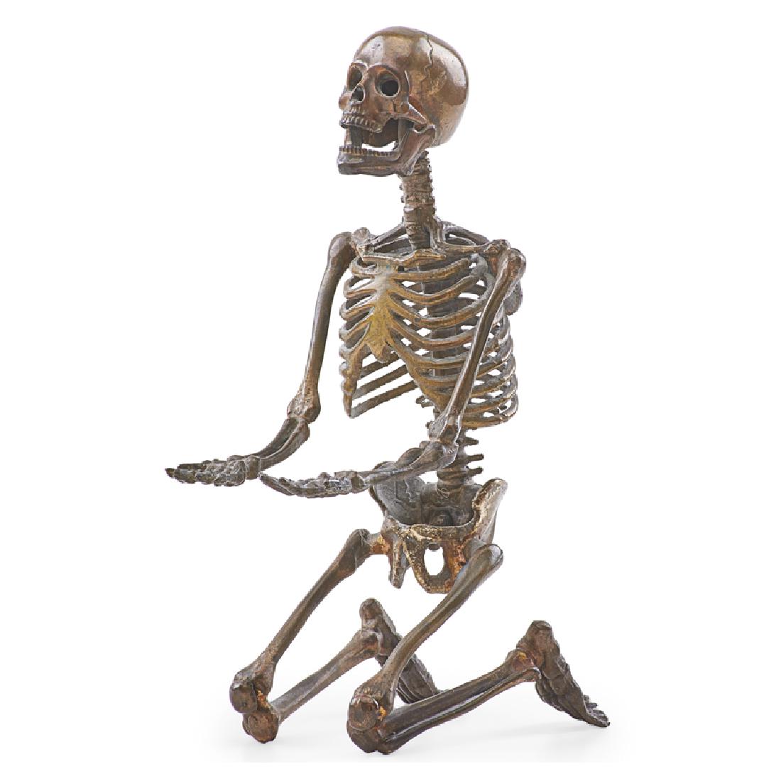 DAVID DEMPSEY CAST BRONZE SKELETON: Kneeling skeleton Bronze Signed and dated '89 8"