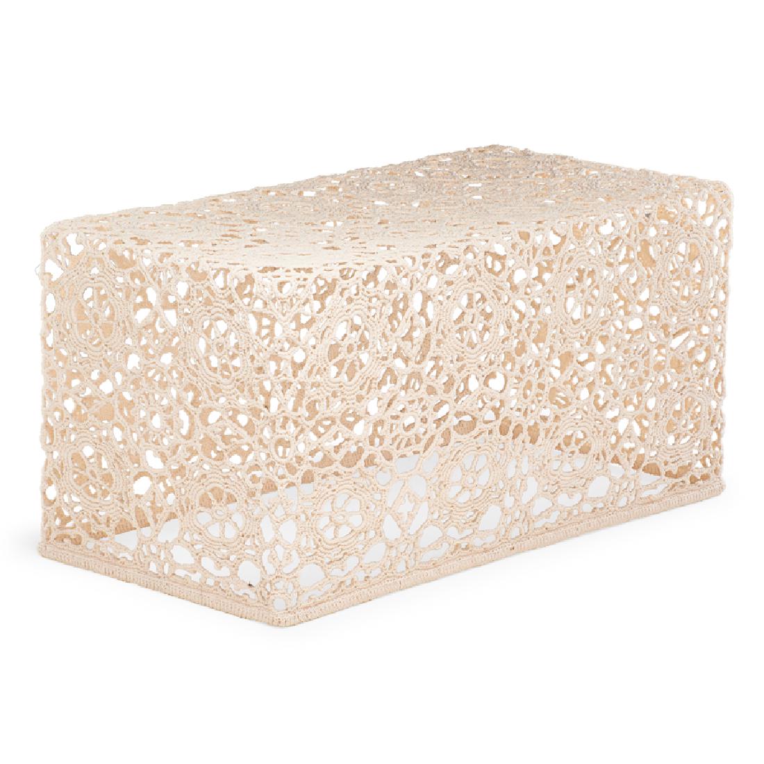 MARCEL WANDERS Crochet table: MARCEL WANDERS (b. 1963) MOOOI Crochet table, The Netherlands, des. 2001 Handmade crochet, epoxy resin Manufacturer label 12" x 24" x 12"