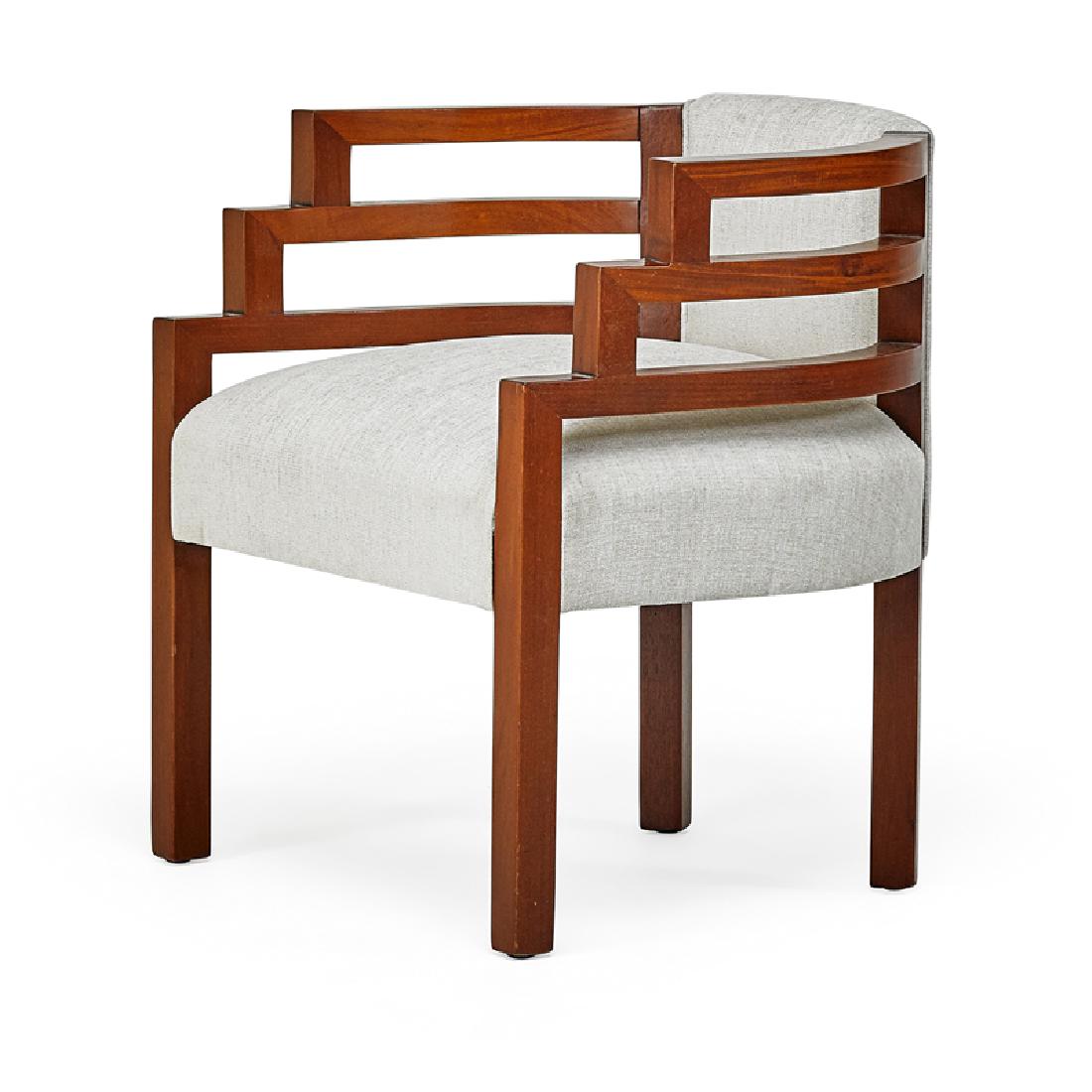 KEM WEBER Chair, Arizona Biltmore Hotel: KEM WEBER (1889 - 1963) Armchair from the Arizona Biltmore Hotel, Phoenix, AZ, ca. 1927 Mahogany, upholstery Unmarked 27 1/2" x 23 1/2" x 24 1/2"