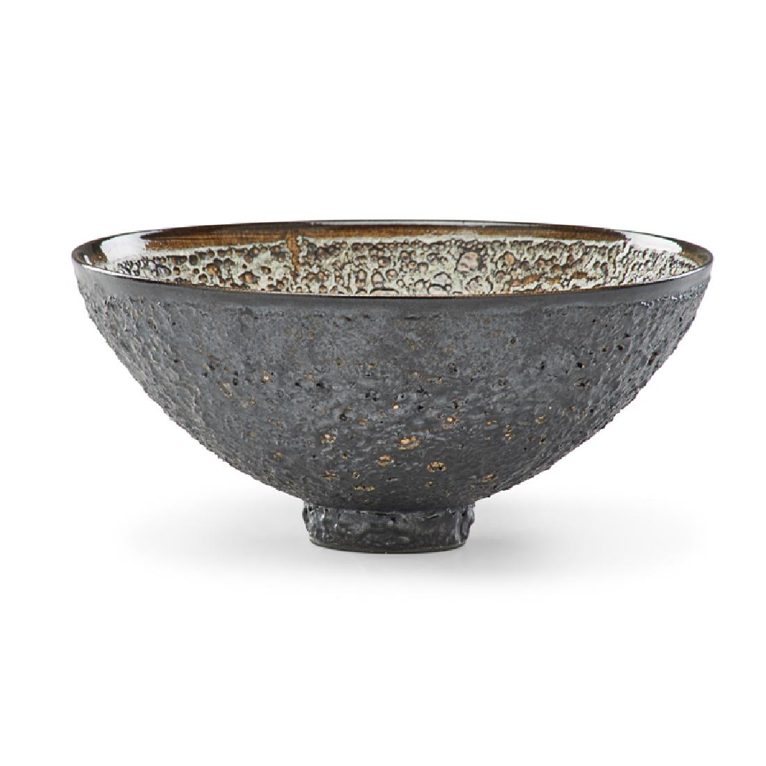 JAMES LOVERA Small bowl: JAMES LOVERA (1920 - 2015) Small volcanic bowl, San Francisco, CA Glazed earthenware Signed 3" x 6 1/2" Provenance: Private collection, California