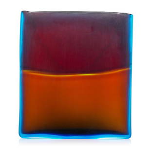 LAURA DE SANTILLANA Glass sculpture: LAURA DIAZ DE SANTILLANA (b. 1955) Untitled (Aqua Edge), Murano, Italy, 2003 Blown and frosted glass Signed and dated 13 1/2" x 11 1/2" x 1 1/4"