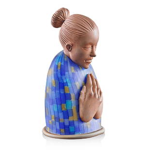 ROSS RICHMOND Glass sculpture: ROSS RICHMOND (b. 1971) Untitled sculpture (Young Girl), USA, 2016 Blown and hot-sculpted glass Signed and dated 9 1/2" x 4 3/4" x 4 1/2"