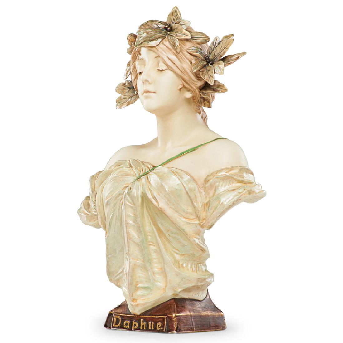 ERNST WAHLISS Small Amphora "Daphne" bust: ERNST WAHLISS (1836 - 1900) Small Amphora porcelain "Daphne" bust, Turn-Teplitz, Bohemia, 1897-98 Blue crown/4278/27, Ernst Wahliss stamp 15" x 10" x 5 1/4" Published: Scott, Ceramics from the House o