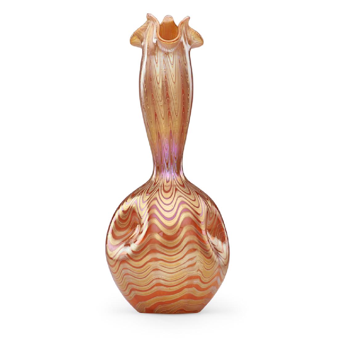 LOETZ Dimpled Phänomen vase: LOETZ Dimpled Phänomen vase with ruffled rim (Gre 6893), Austria, ca. 1900 Blown glass Unmarked 9 1/2" x 4" Provenance: Private collection, New Jersey