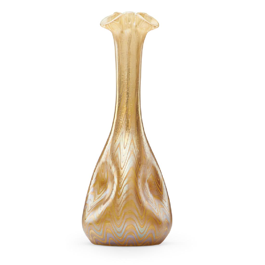 LOETZ Dimpled Phänomen vase: LOETZ Dimpled Phänomen vase with ruffled rim (Gre 6893), Austria, ca. 1900 Blown glass Unmarked 9 1/2" x 3 1/2" Provenance: Private collection, New Jersey