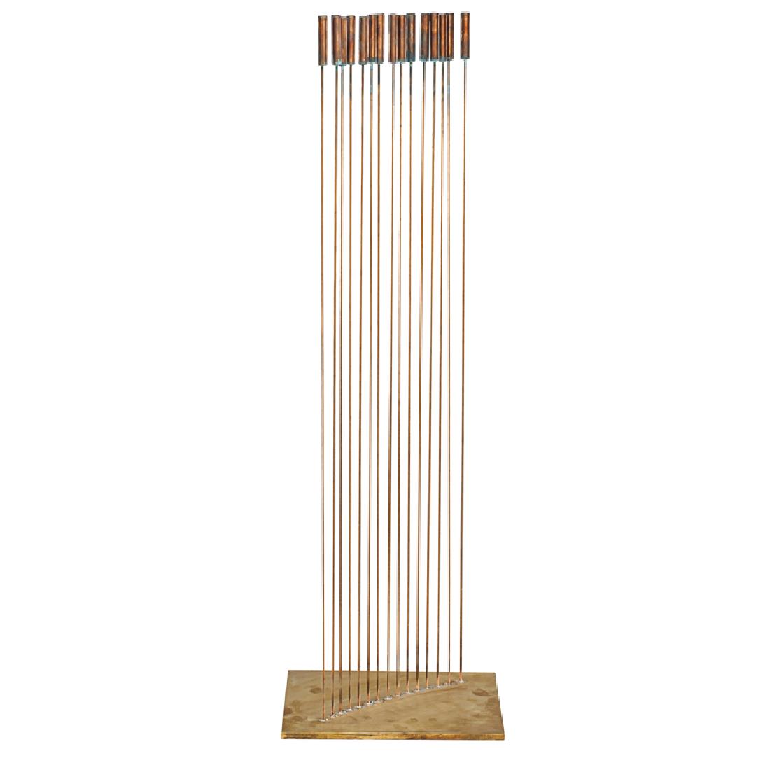 VAL BERTOIA Large sounding sculpture: VAL BERTOIA (b. 1949) Large sounding sculpture (B-1969), Pennsylvania, 2018 Brass, beryllium copper Stamped B-1969 38 1/2" x 12" x 11" Provenance: Certificate of authenticity from the artist