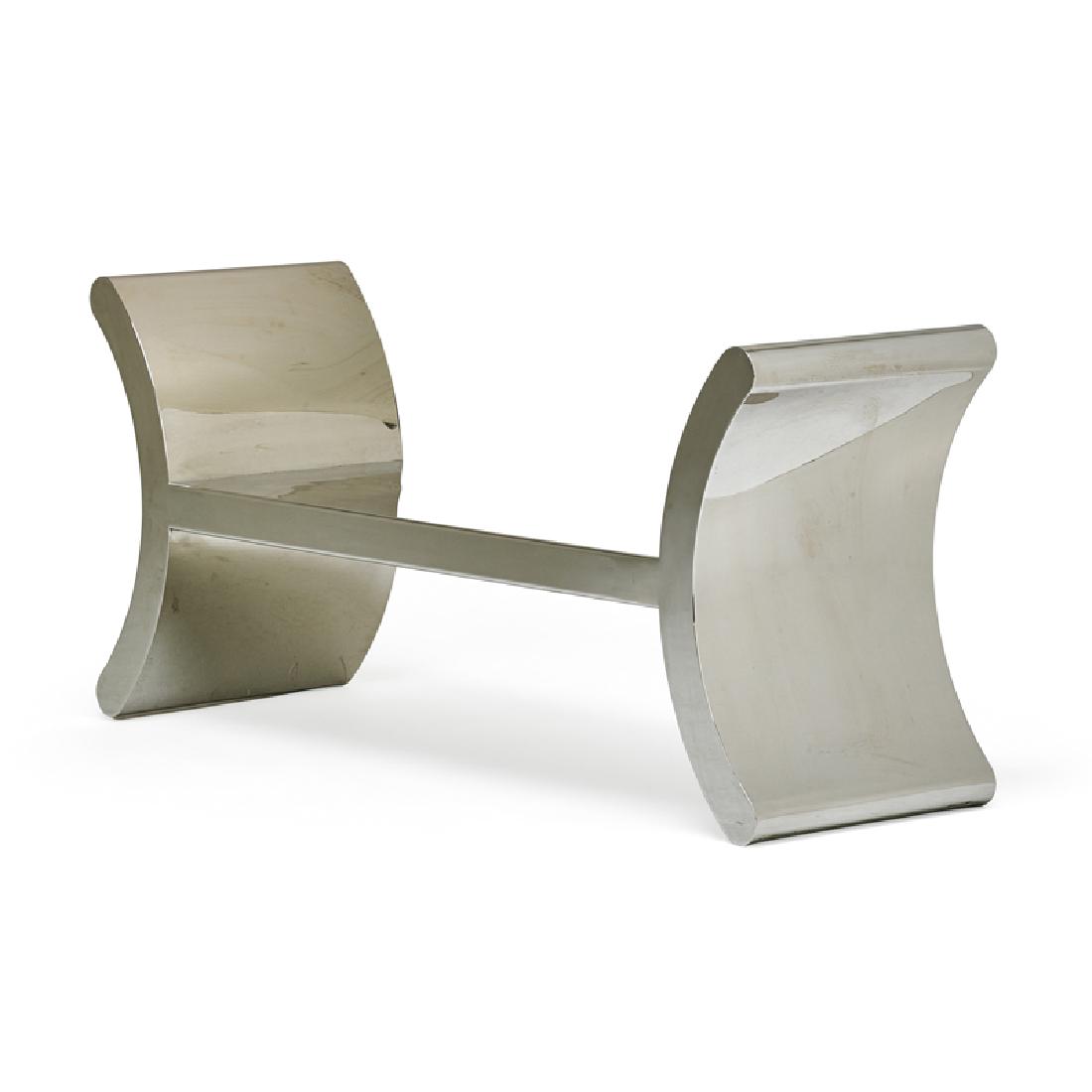 RON SEFF Ramesses bench: RON SEFF (1934 - 1990) Ramesses bench, New York, 1980s Polished stainless steel Unmarked 24" x 54" x 16"