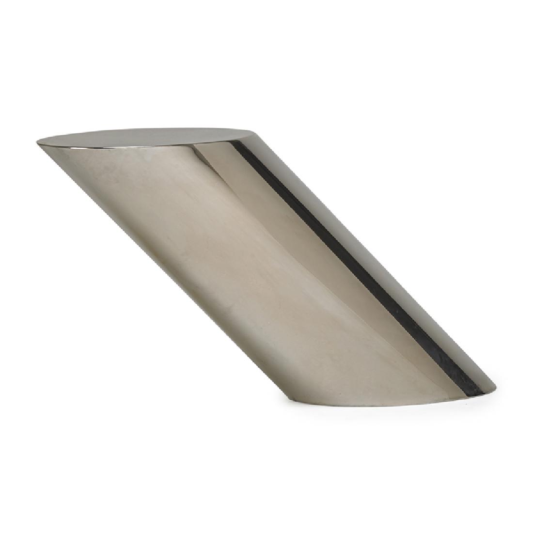 J. WADE BEAM; BRUETON Side table: J. WADE BEAM BRUETON Side table, USA, 1980s Polished stainless steel Unmarked 20 1/2" x 39 1/2" x 12"