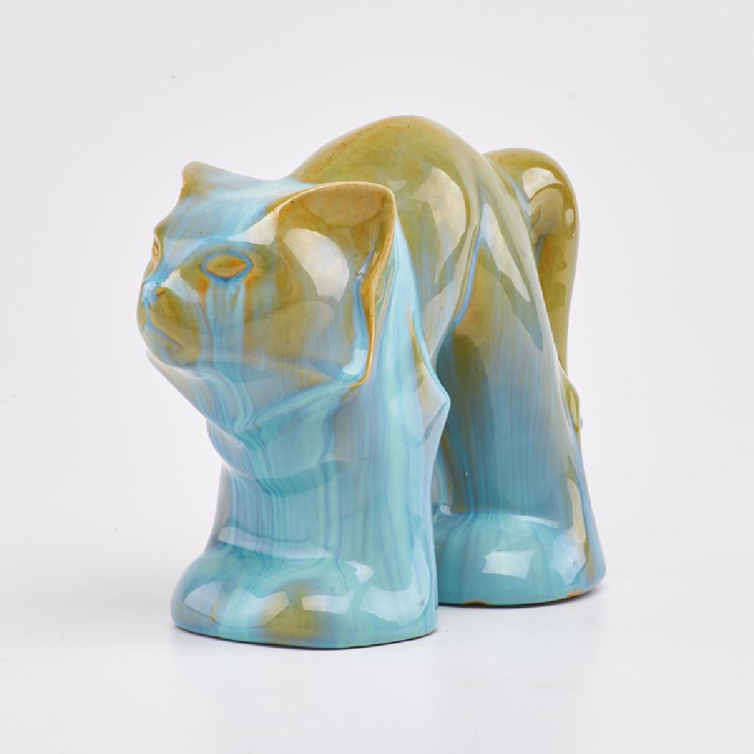 FULPER: Cat doorstop in Cucumber Crystalline glaze, Flemington, NJ, 20th c. Glazed ceramic Unmarked 7" x 4" x 9"