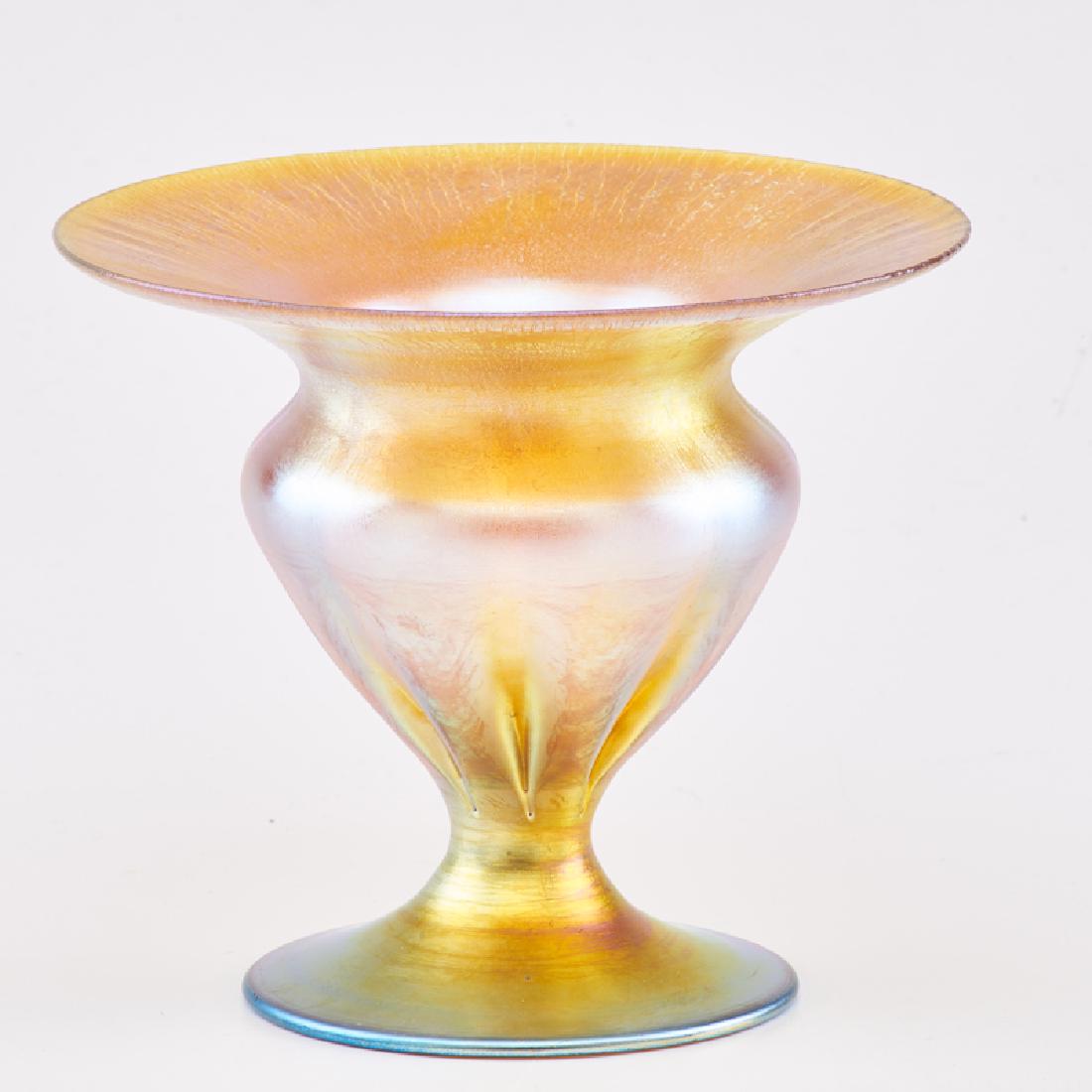 TIFFANY STUDIOS: Gold Favrile flaring compote, New York, ca. 1918 Etched 1546-3194N L.C. Tiffany - Favrile 5 3/4" x 6 5/8" dia.