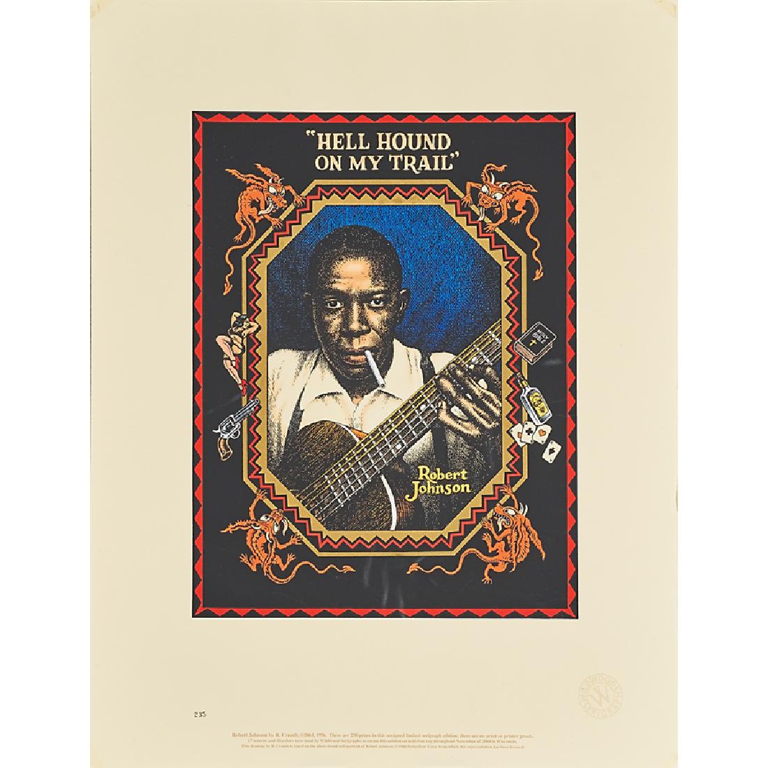 ROBERT CRUMB (American, b. 1943): "Hell Hound On My Trail" limited edition numbered 235 serigraph of Robert Johnson, printed by Wildwood Serigraph and embossed with its logo 14" x 18 1/2" Provenance: Sold at Rago Auctions, lot 896 on