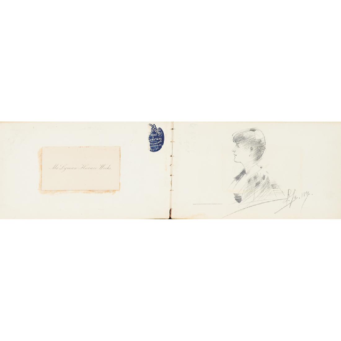 LYMAN HORACE WEEKS (American, 1851-1942): Cloth-covered autograph book of assembled works by Carnig Eksergian, Telemague Eksergian, Louis K. Harlow, Seymour Haden, Lemuel Eldred, Alfred T. Ordway, and Otis S. Weber Most works signed and dated