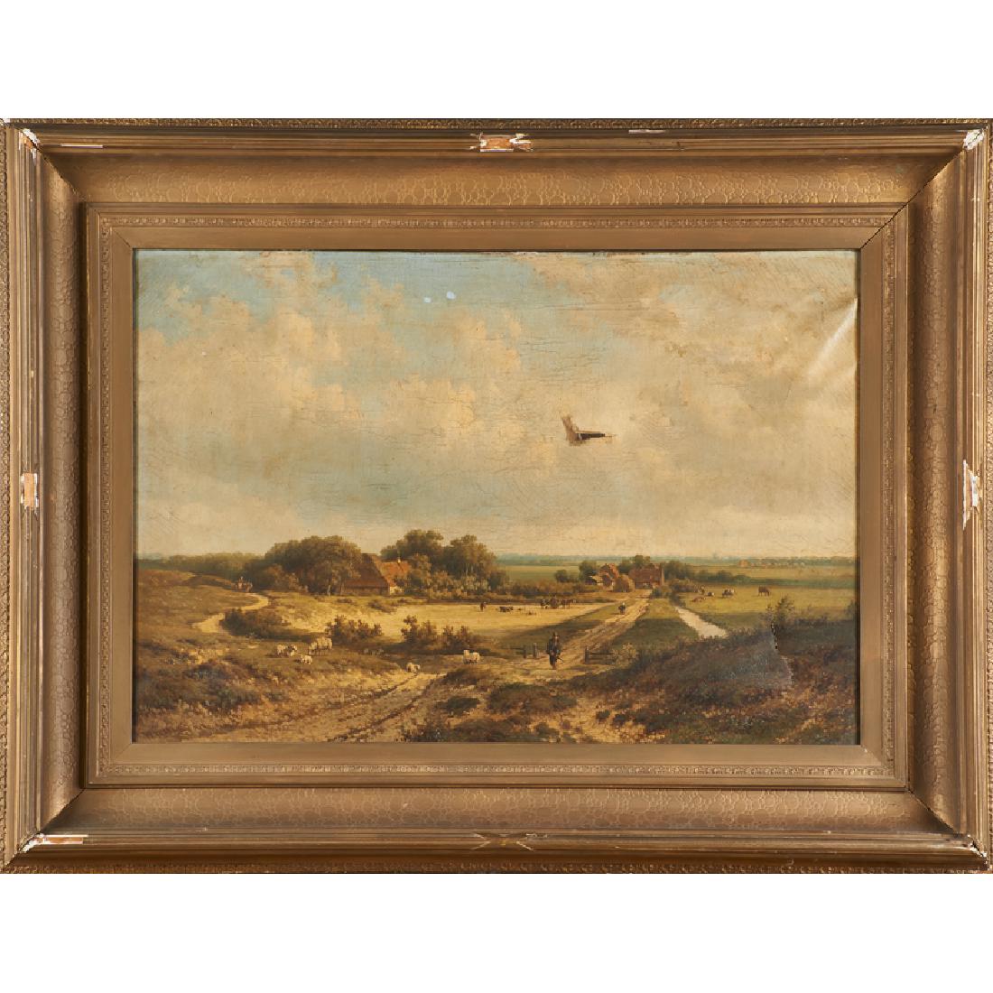 WILLEM VESTER (Dutch, 1824-1871): Oil on canvas Untitled (landscape with figures and sheep), 1867 (framed) Signed and dated 23" x 33 1/2"