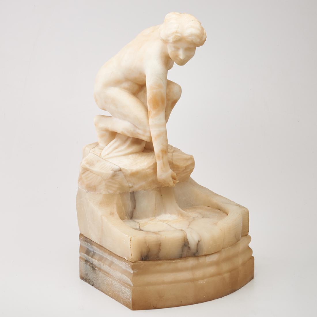 CLASSICAL STYLE: Illuminated figural sculpture, of nude water-bearer by tide pool Alabaster Unmarked As shown: 18 1/3" x 10 1/4" x 11 1/2"