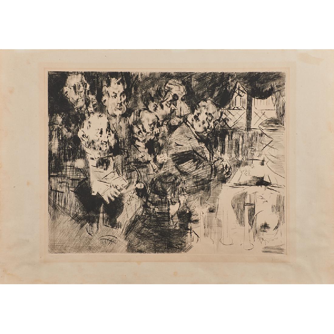 JACK LEVINE (American, 1915-2010): Drypoint etching "Gangster's Funeral," 1965 (unframed) Signed and numbered 105/120 19 1/4" x 25 1/4" (plate)