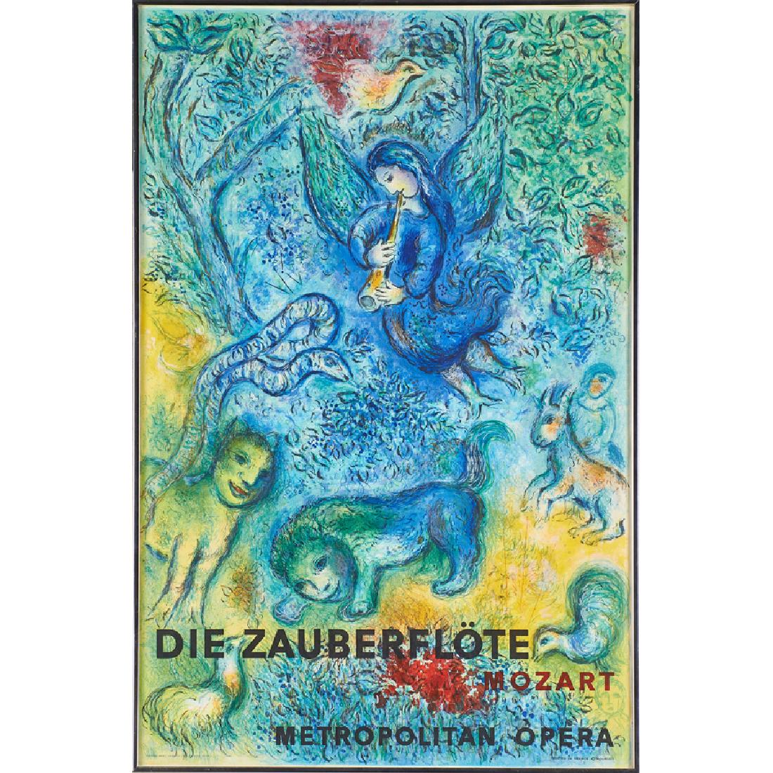 AFTER MARC CHAGALL (Russian-French, 1887-1985): Lithograph in colors "Die Zauberflote - Mozart" for the Metropolitan Opera (framed) Publisher: Mourlot, Paris 41" x 27" (sheet)