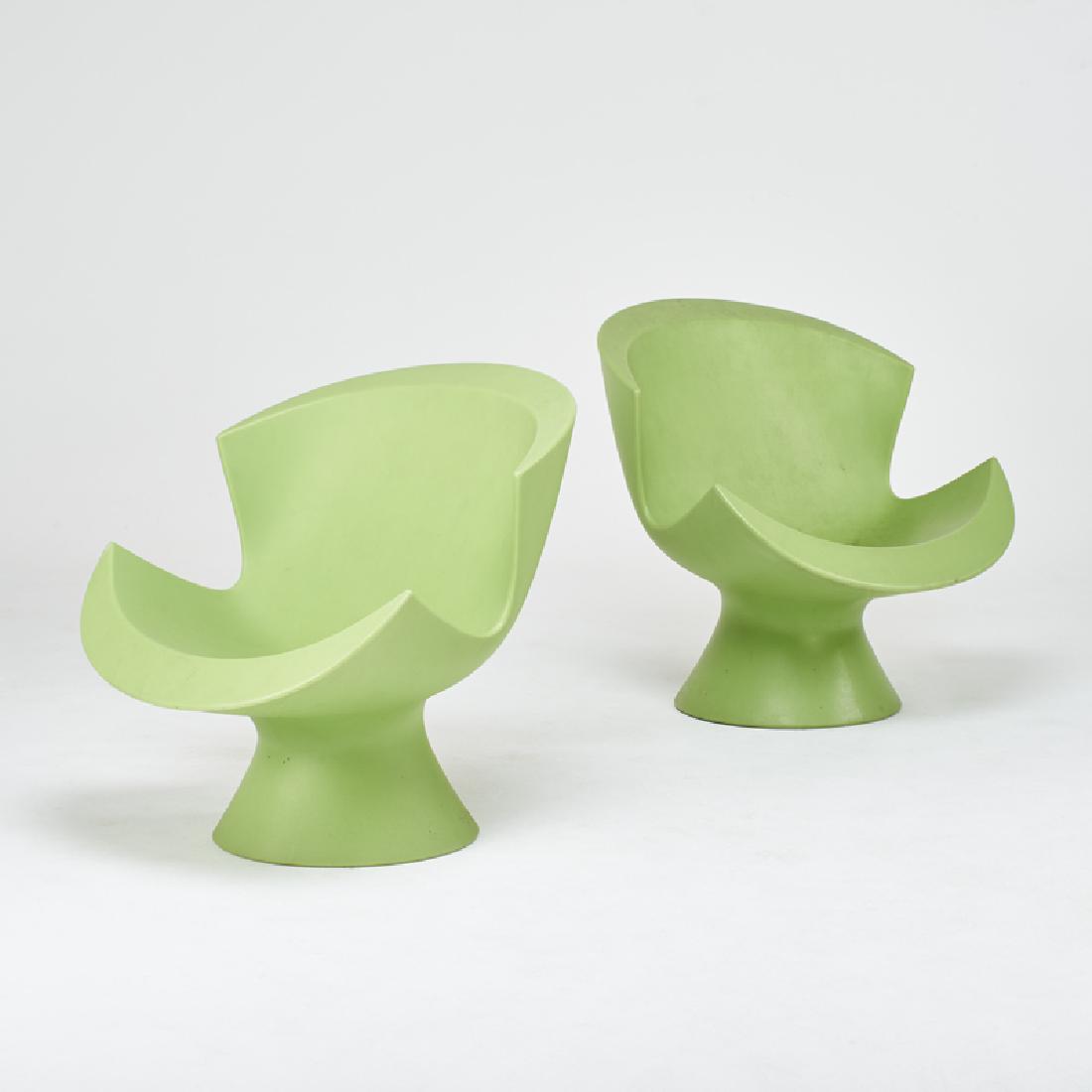 KARIM RASHID: Pair of Kite chairs, Netherlands, 2000s Molded plastic Unmarked 34" x 32" x 36"