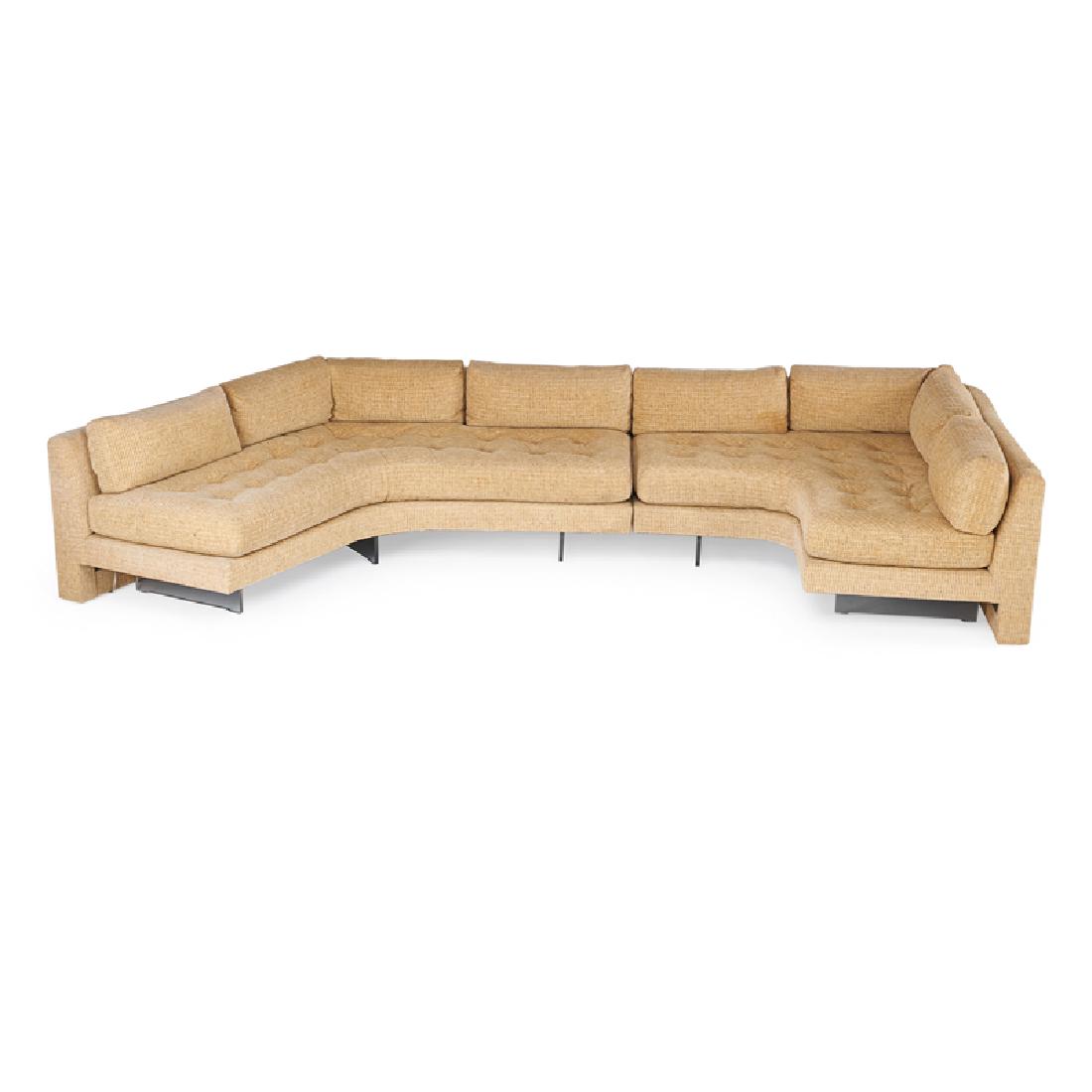 VLADIMIR KAGAN; VLADIMIR KAGAN DESIGNS INC.: Illuminated sectional sofa, New York, 1970s Acrylic, upholstery Unmarked Overall: 29" x 152" x 60"
