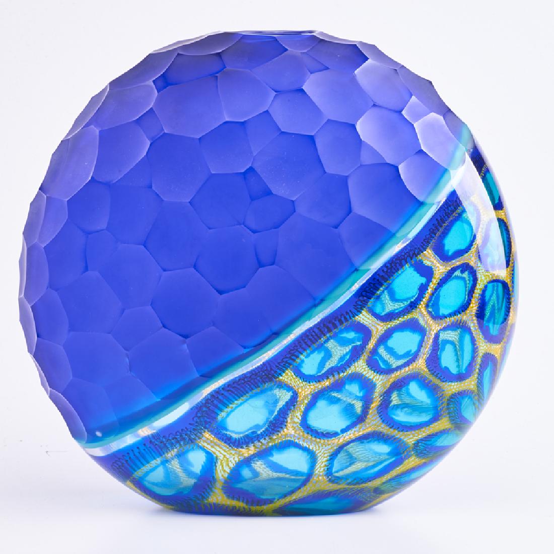 MASSIMILIANO SCHIAVON (b. 1971): Disc-form vase, Murano, Italy Blown and battuto glass Signed and numbered 12 1/2" x 12" x 5"