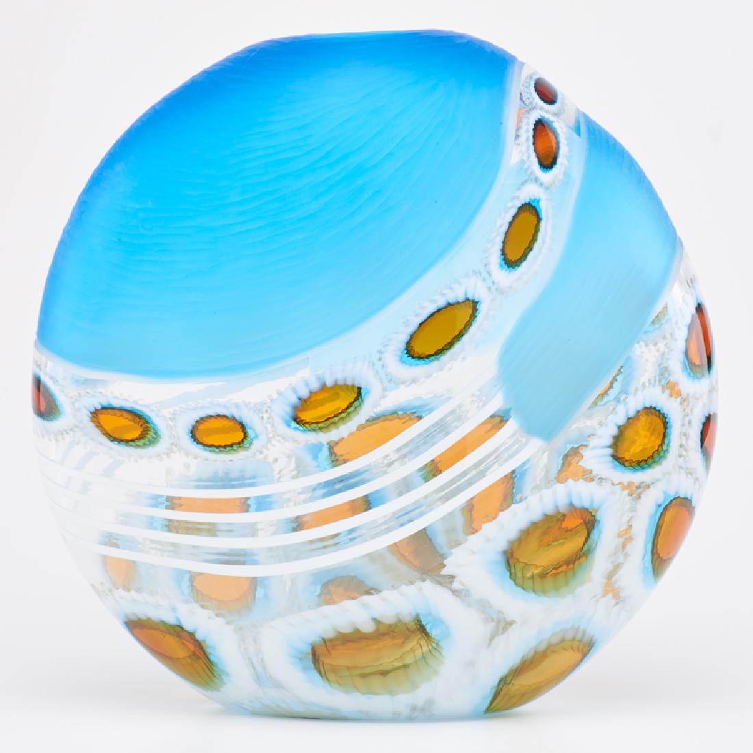 MASSIMILIANO SCHIAVON (b. 1971): Disc-shaped vase with large murrine, Murano, Italy Blown and battuto glass Signed and numbered 12 1/2" x 12" x 5 1/2"