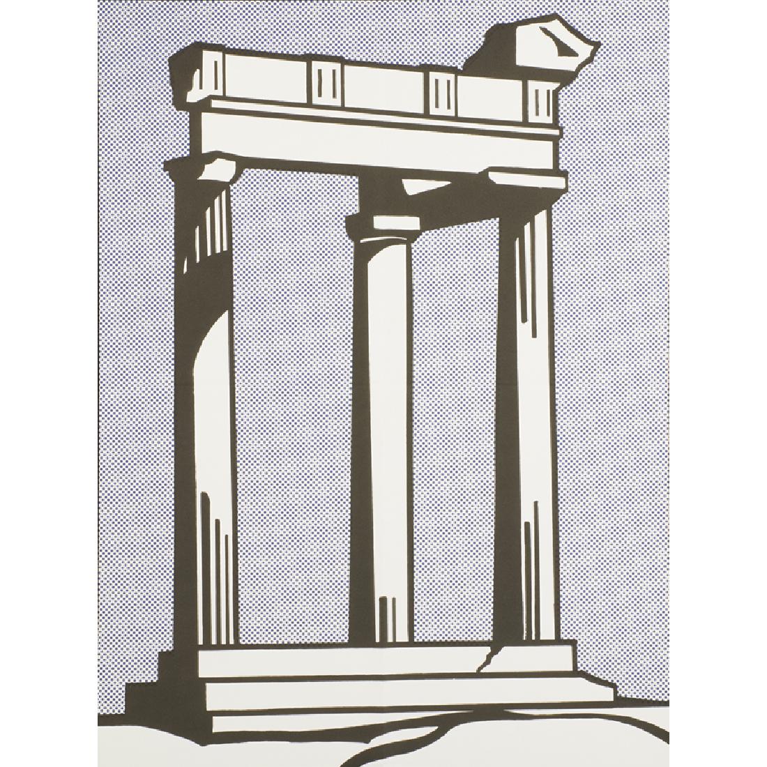 ROY LICHTENSTEIN (American, 1923-1997): Offset lithograph in colors (mailer) "Temple," 1964 (unframed) Publisher: Leo Castelli Gallery, New York 22 7/8" x 17" Literature: Corlett 11.3 Provenance: Private Collection Note: This mailer was pub