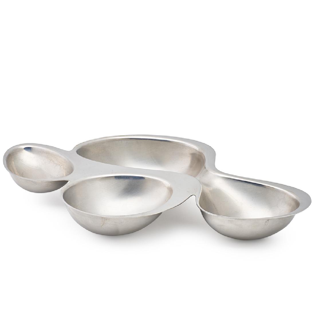 RON ARAD; ALESSI: Babyboop" sectioned bowl, Italy, 2000 Brushed and polished stainless steel Stamped and dated 11/2" x 12" x 8