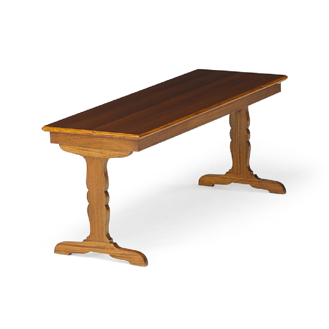 JEAN-MICHEL FRANK; COMTE: Low table, Buenos Aires, Argentina, ca. 1940 Mahogany, oak Manufacturer brass label 18 1/2" x 44 1/2" x 16"