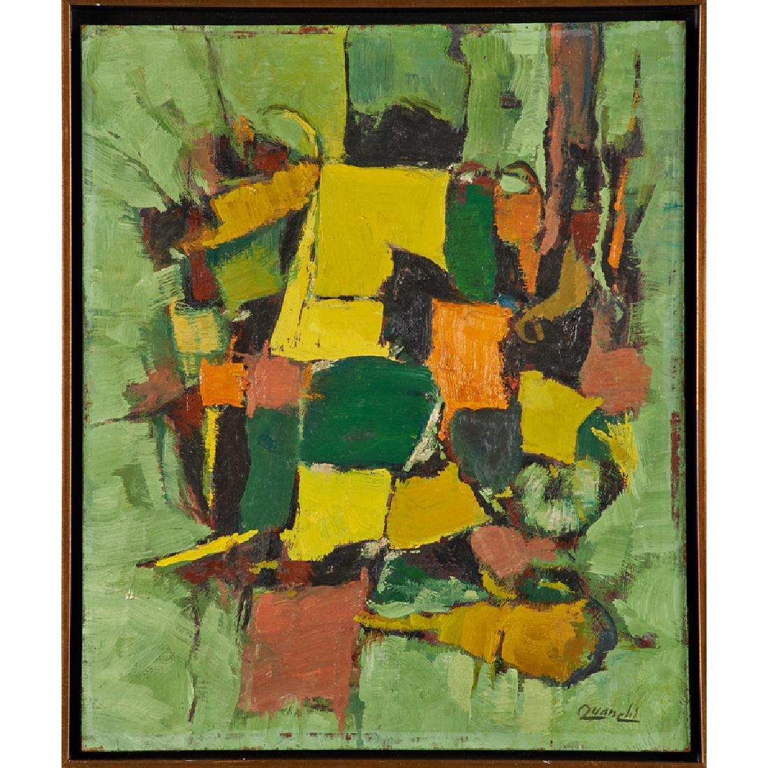 LEO QUANCHI (American, 1892-1974): Oil on board "Yellow Dominant," ca. 1957 (framed) Signed 18" x 15"