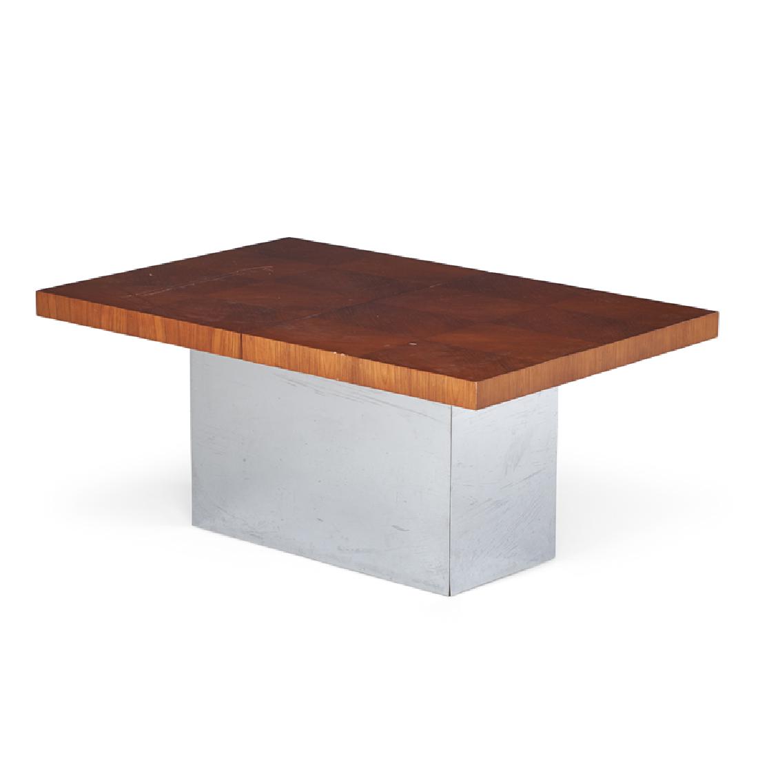 MILO BAUGHMAN: Extension dining table, High Point, NC, mid 20th c. Chromed steel, rosewood Unmarked 29 1/2" x 66" x 44", two leaves: 22"