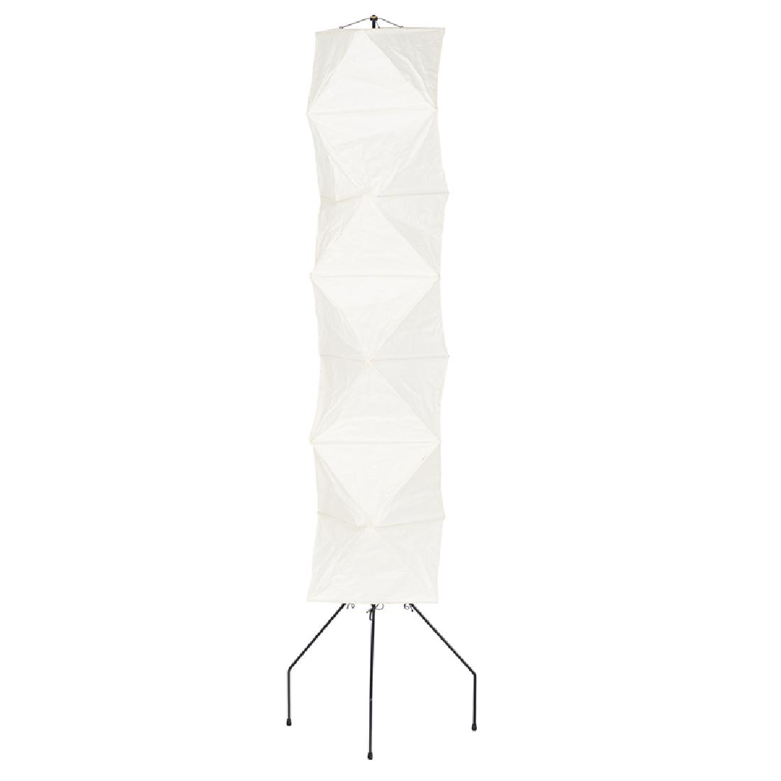 ISAMU NOGUCHI (1904 - 1988); AKARI: Floor lamp with paper shade, Japan, ca. 1960s Rice paper Signed As shown: 75 1/2" x 20" dia., shade: 55" x 14" dia.