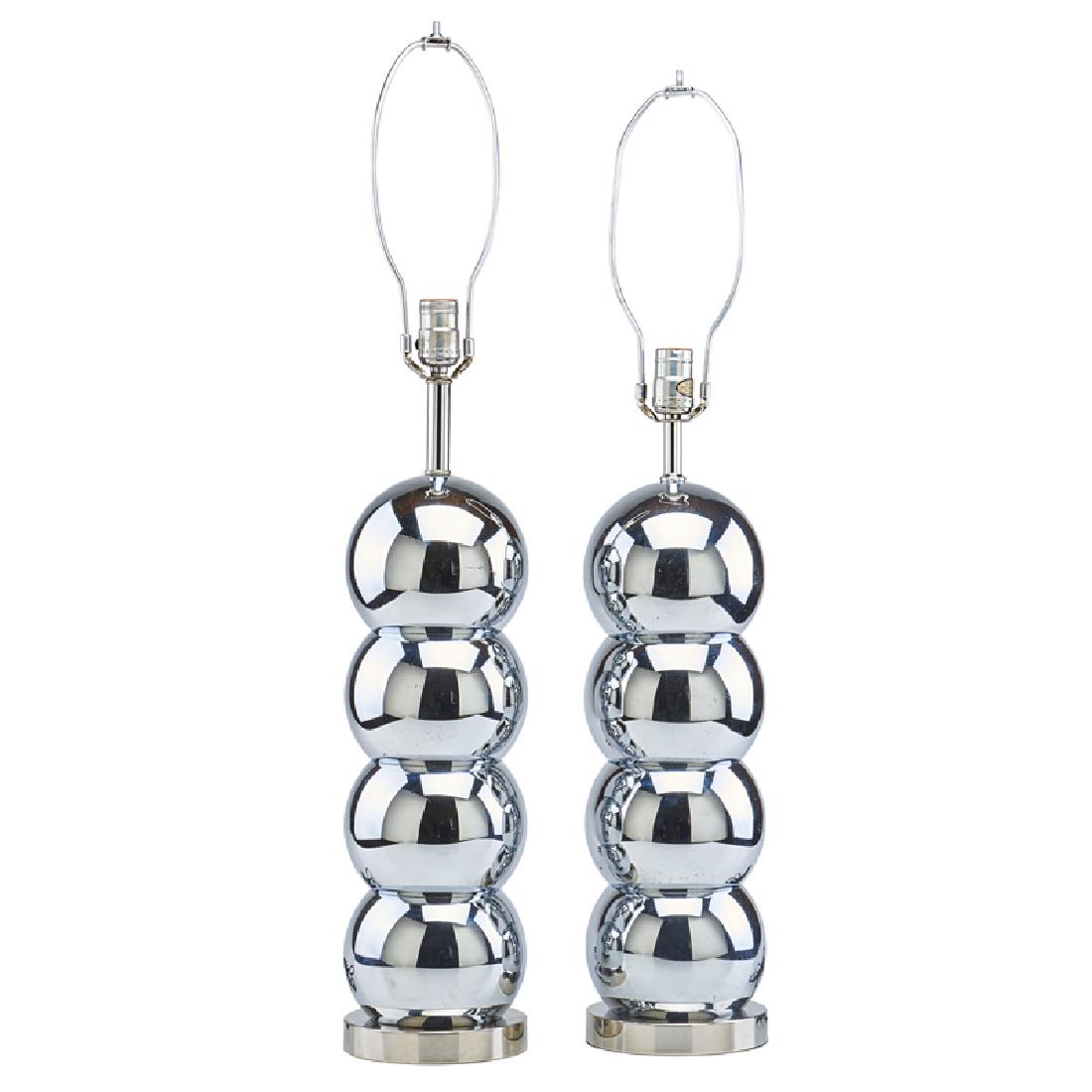 STYLE OF GEORGE KOVACS: Pair of stacked-sphere table lamps, 20th c. Chrome Unmarked 33 1/2" x 6" dia.