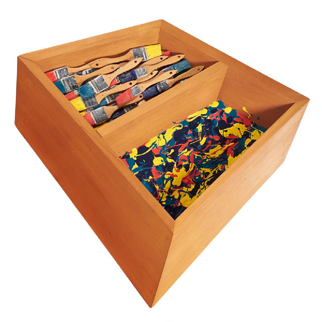 JOHN OKULICK (American, b. 1947): "Still Life," 1981 Mixed media construction with paintbrushes and acrylic Signed, titled and dated to verso 29" x 30 1/2" Provenance: Gallery Ninety-Nine, Florida (label to verso)