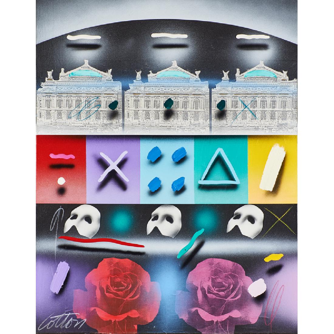 WILL COTTON (American, b. 1965): Acrylic and collage on canvas Untitled (Phantom of the Opera) Signed 44" x 34"