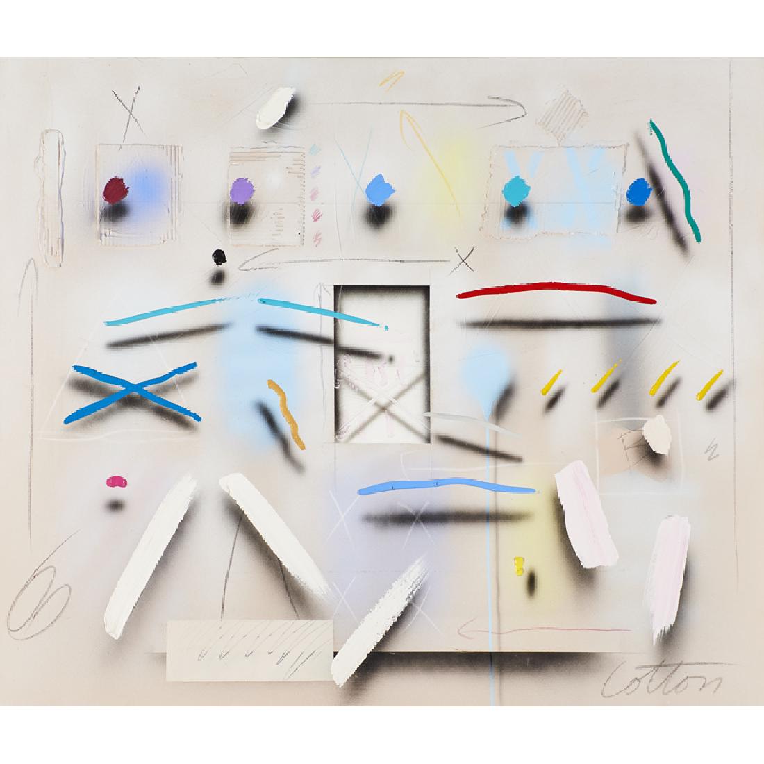 WILL COTTON (American, b. 1965): Mixed media on canvas "Fenêtre Arrière" Signed to recto, titled to verso 40" x 50"