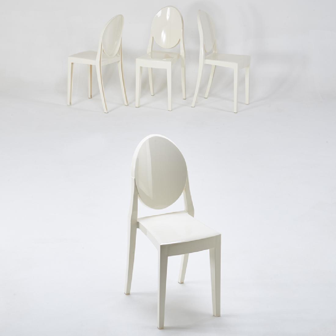 STYLE OF PHILIPPE STARCK: Four stacking side chairs Plastic Unmarked 36" x 15" x 19 1/2"