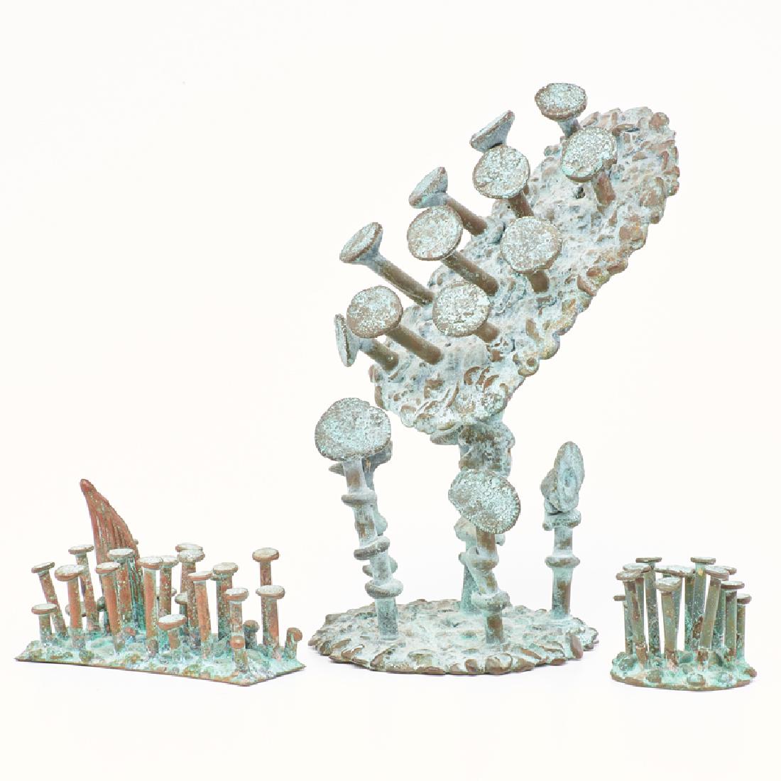 KLAUS IHLENFELD (b. 1934): Three abstract sculptures: largest "Sea Anemone", and two untitled, Berks County, PA, 2000s Oxidized phosphor bronze Each impressed "K" Tallest: 7 1/4" x 4" x 5 1/2"