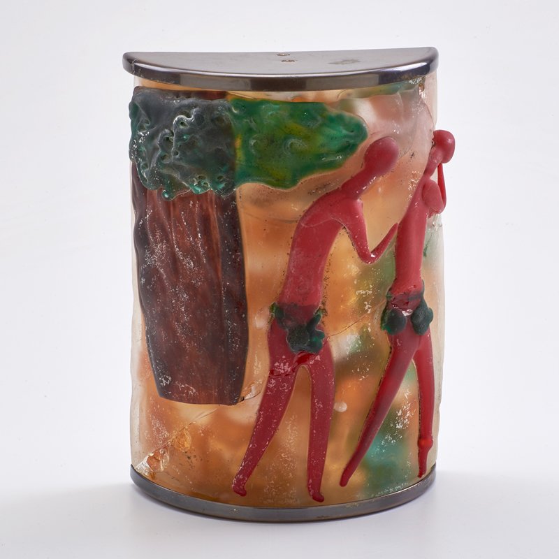 CENEDESE: Adam and Eve sconce, Murano, Italy, 1950s Scavo glass, patinated brass, single socket Unmarked 11 1/2" x 8" x 4" (As found condition, please check condition report)