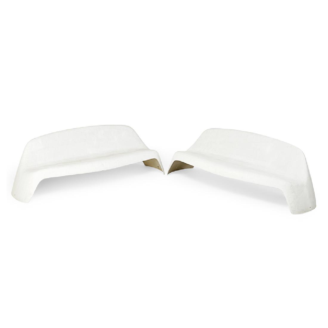 WALTER PAPST FOR WILKHAHN: Pair of garden benches Molded fiberglass, West Germany, ca. 1960 Impressed mark, manufacturer label 31" x 82" x 29"