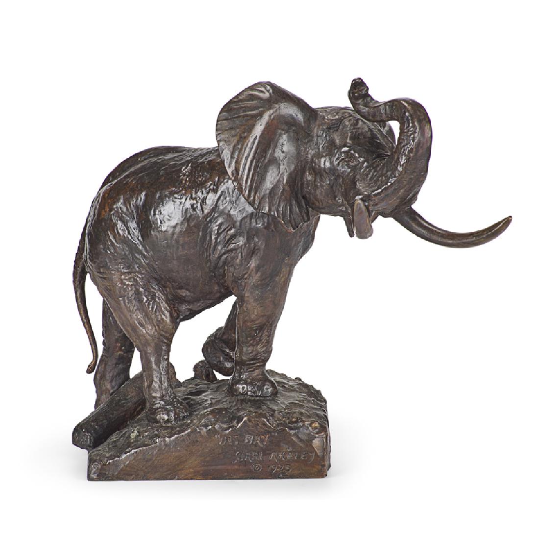 CARL ETHAN AKELEY (American, 1864-1926): At Bay, 1925 Bronze Signed and dated "Carl Akeley (c) 1925" 15 1/2" high