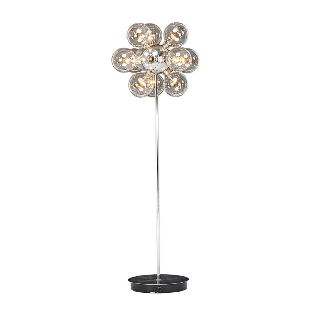ROBERT SONNEMAN FLOOR LAMP: Chromed and enameled steel, twelve sockets, USA, 1970s Unmarked 53" x 12" dia.